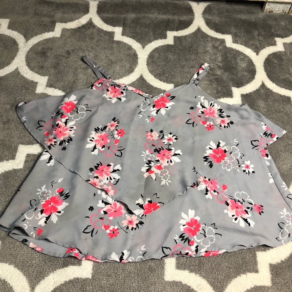 Torrid Blouse Womens Size 1 Floral Layered Adjustable Strap Tank Cold Shoulder